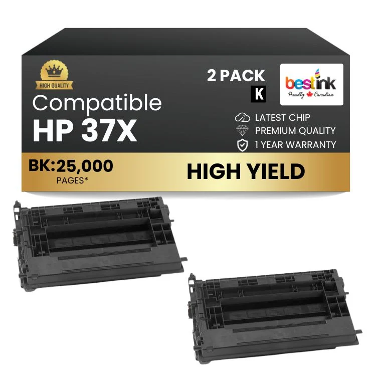 Compatible HP 37X CF237X Black Toner Cartridge High Yield (2 Pack)