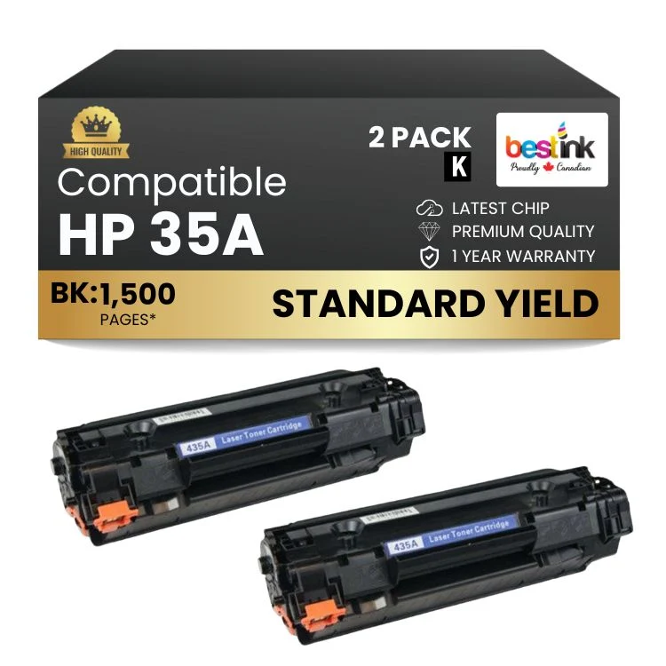 Compatible HP 35A CB435A Black Toner Cartridge (2 Pack)