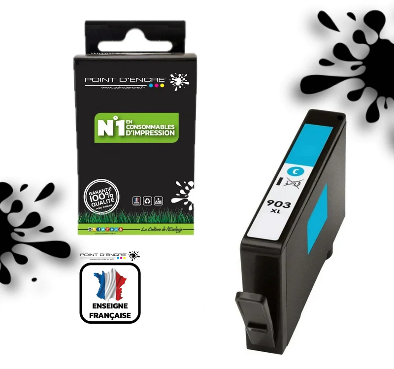 903XL - CYAN - Grande capacité de Marque Française POINT D'ENCRE Pour imprimante compatible HP (cehp)