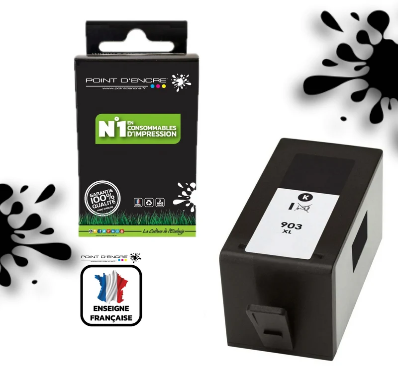 903XL - NOIR - Grande capacité de Marque Française POINT D'ENCRE Pour imprimante compatible HP (cehp)