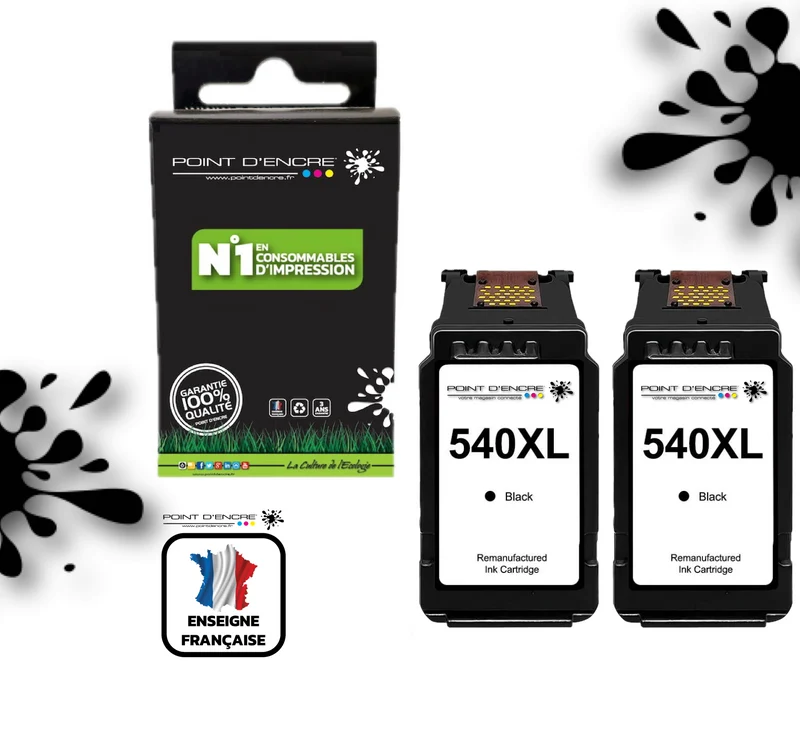 2 X PG-540XL - 2 X NOIR - 5222B005 / PG-540 XL - Grande capacité de Marque Française POINT D'ENCRE - Pour imprimante compatible CANON (cec)