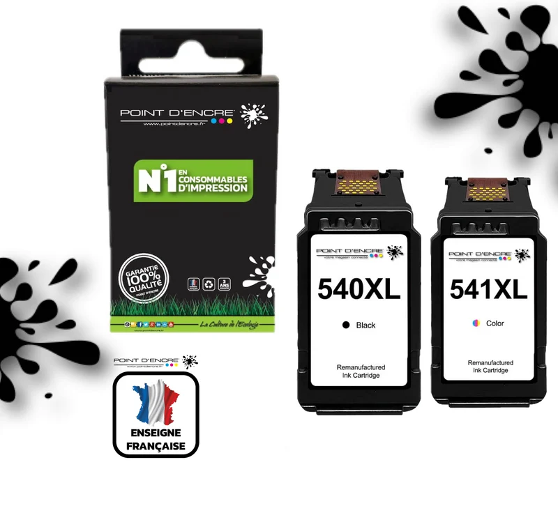 PG-540XL - CL-541XL - NOIR & COULEUR - 5222B005 / PG-540 XL - 5226B005 / CL-541 XL - Grande capacité de Marque Française POINT D'ENCRE - Pour imprimante compatible CANON (cec)