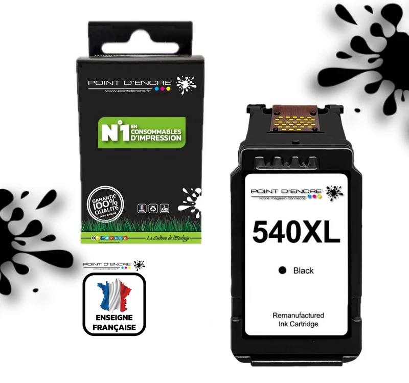PG-540XL - NOIR - 5222B005 / PG-540 XL - Grande capacité de Marque Française POINT D'ENCRE - Pour imprimante compatible CANON (cec)