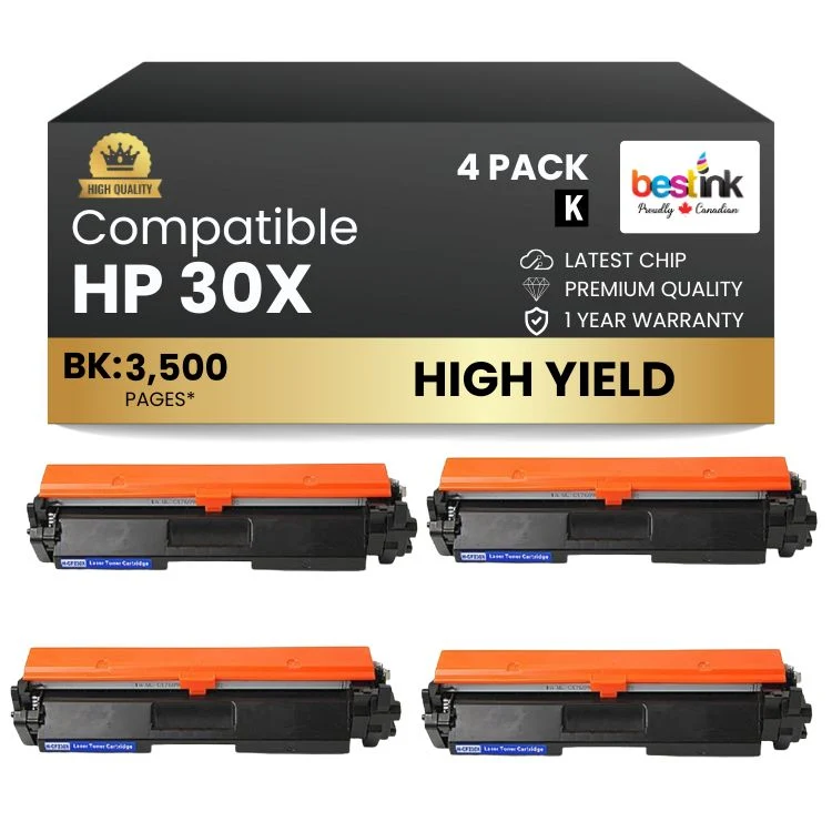 Compatible HP 30X CF230X Black Toner Cartridge High Yield With Chip (4 Pack)