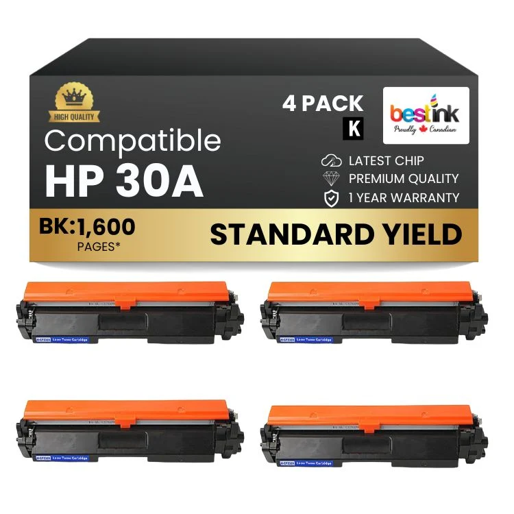 Compatible HP 30A CF230A Black Toner Cartridge (4 Pack)