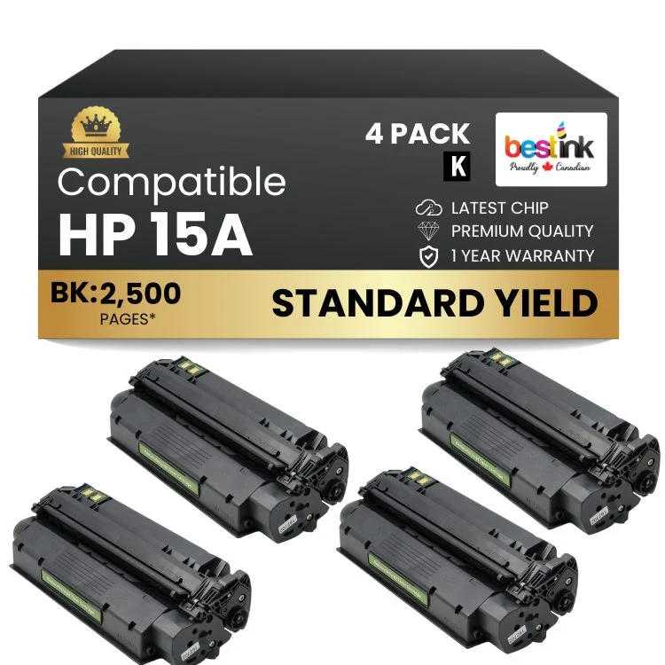 Compatible HP 15A C7115A Black Toner Cartridge (4 Pack)