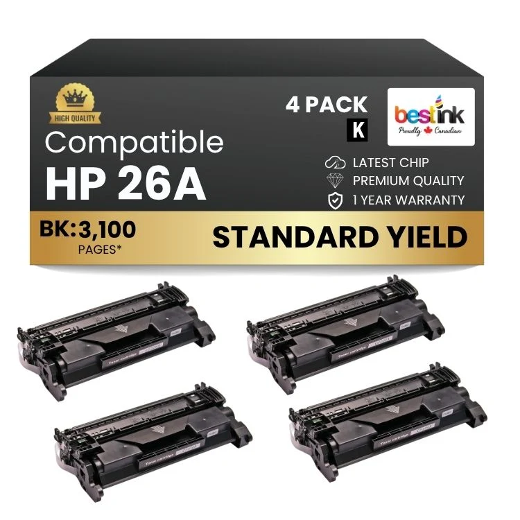 Compatible HP 26A CF226A Black Toner Cartridge (4 Pack)