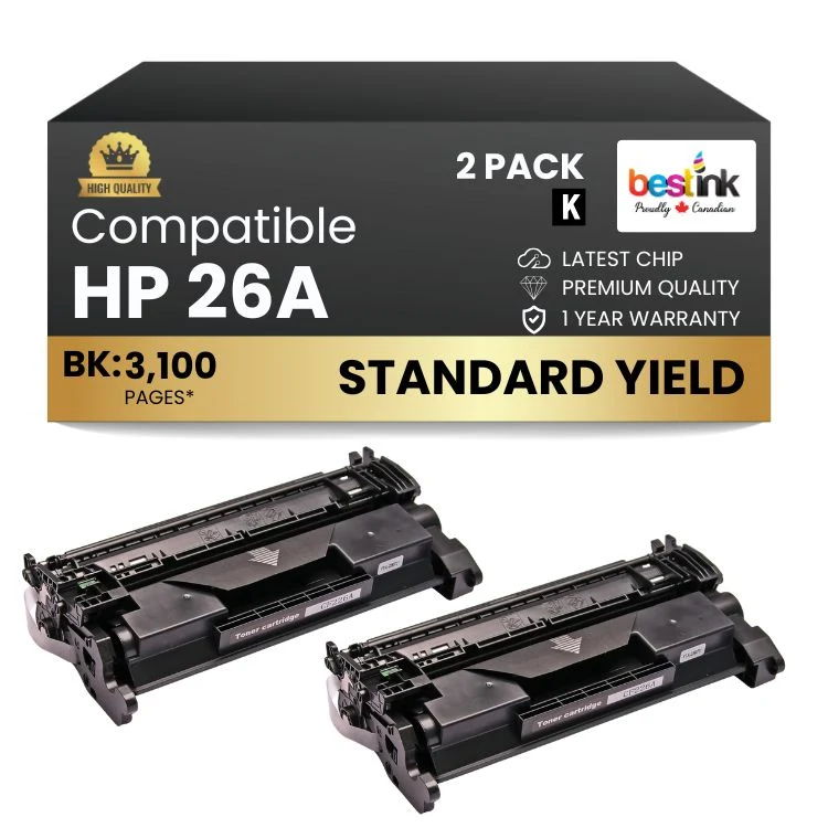 Compatible HP 26A CF226A Black Toner Cartridge (2 Pack)