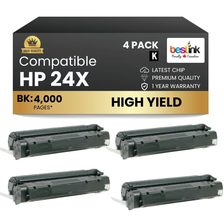Compatible HP 24X Q2624X Black Toner Cartridge (4 Pack)