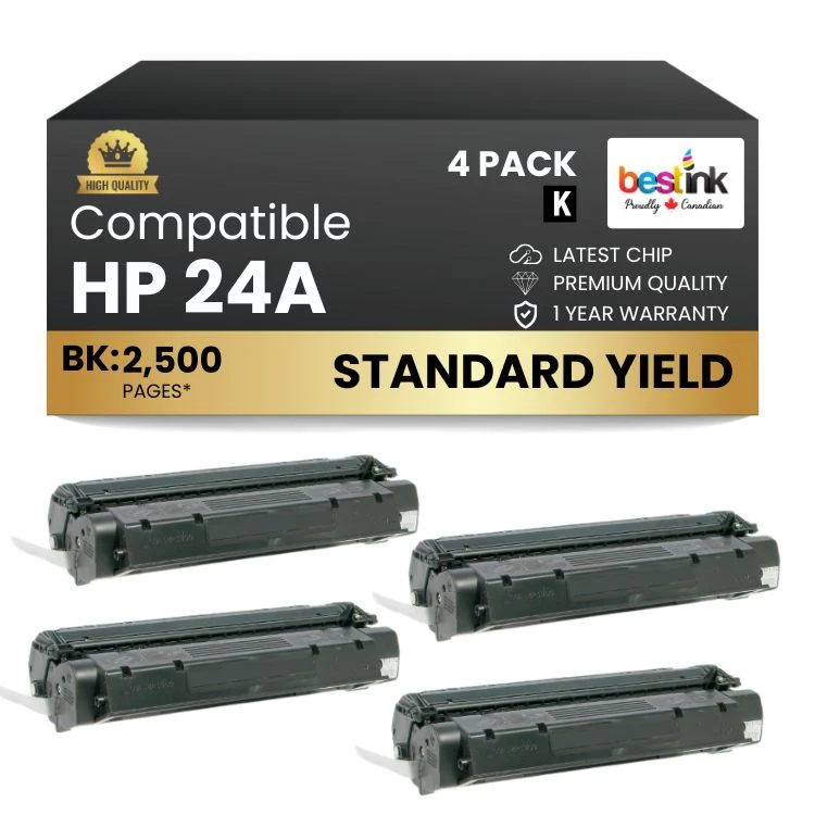 Compatible HP 24A Q2624A Black Toner Cartridge (4 Pack)