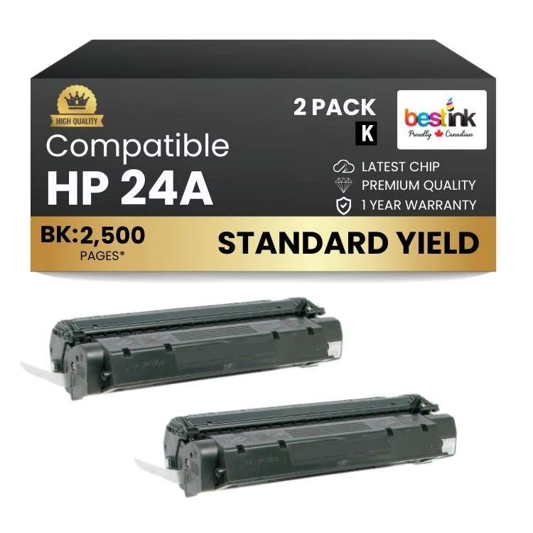 Compatible HP 24A Q2624A Black Toner Cartridge (2 Pack)
