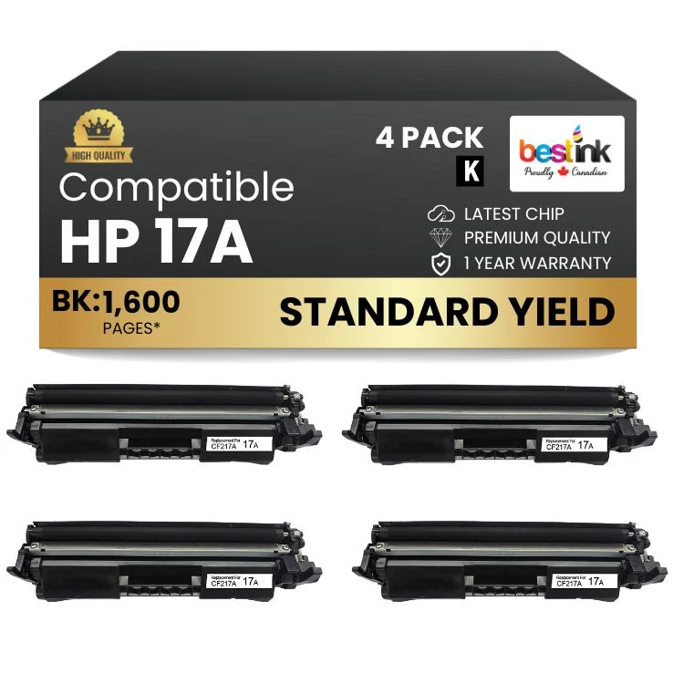 Compatible HP 17A CF217A Black Toner Cartridge (4 Pack)