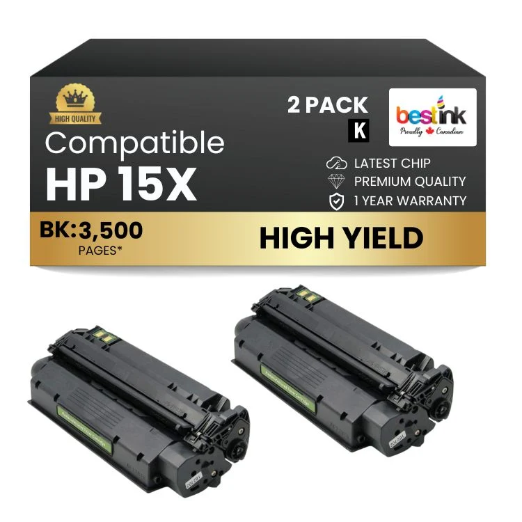 Compatible HP 15X C7115X Black Toner Cartridge (2 Pack)