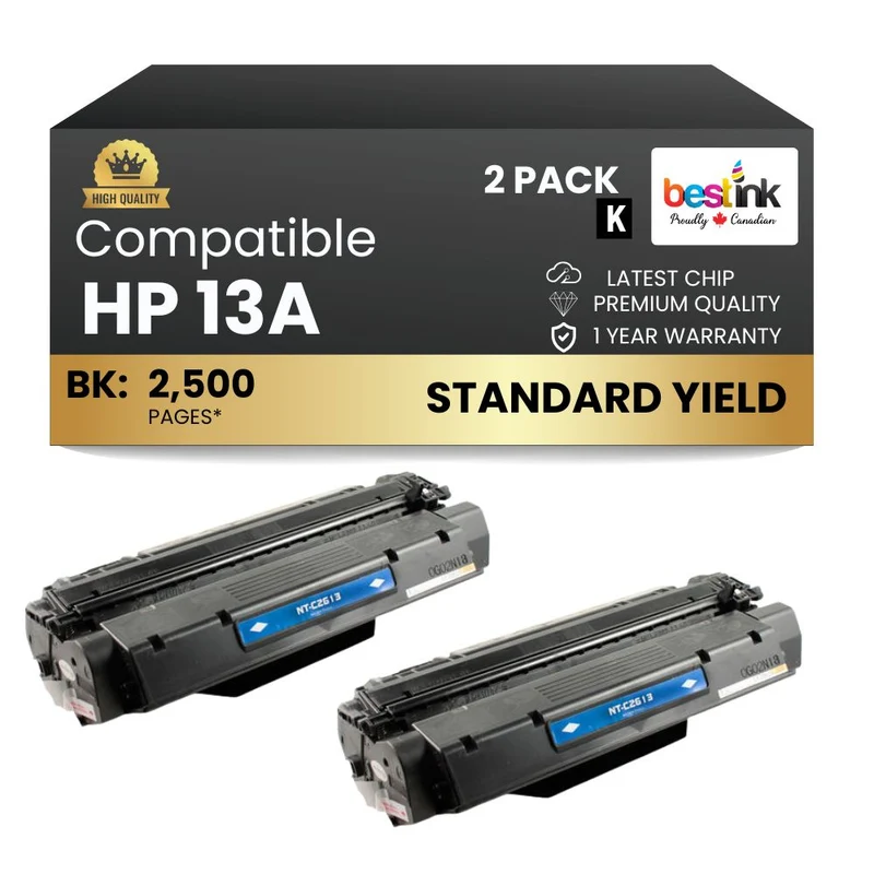 Compatible HP 13A Q2613A Black Toner Cartridge (2 Pack)