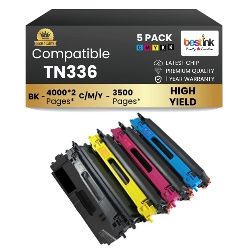 Brother TN336 Compatible Toner Cartridge Combo 2BK/C/M/Y (5 Pack)