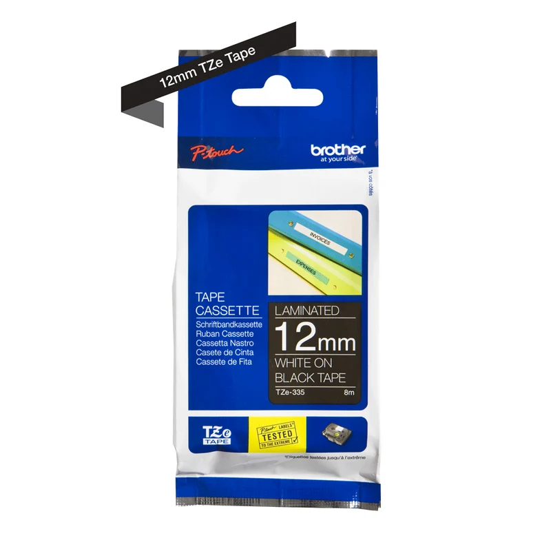 Cassette originale à ruban pour étiqueteuse Brother 12mm blanc sur noir - TZe-335