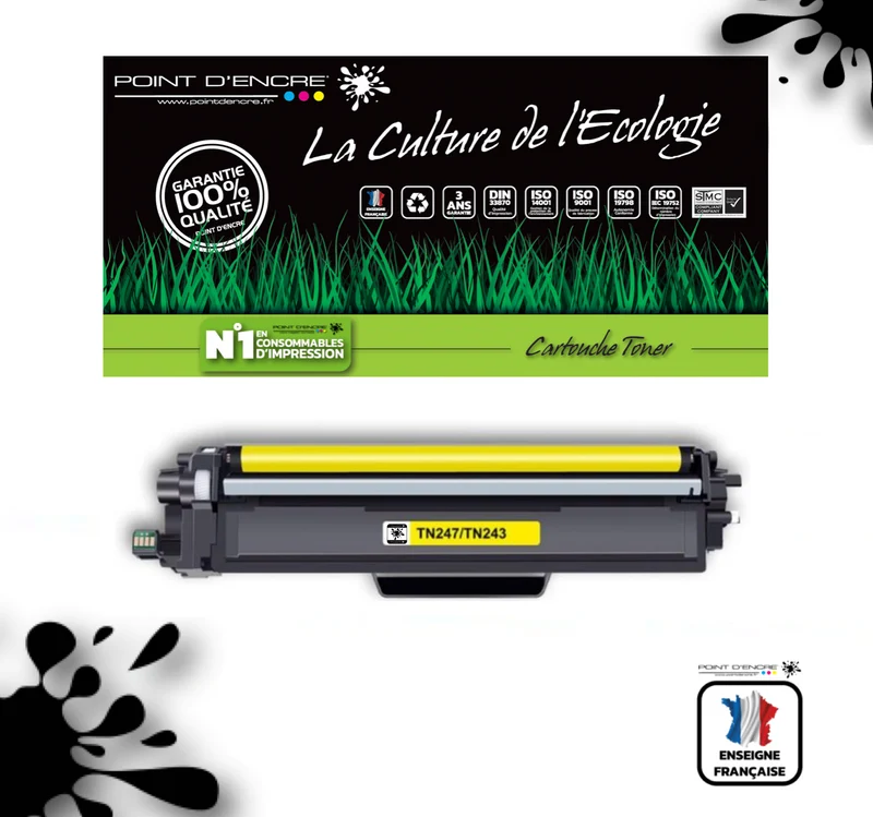 TN247 / TN243 - JAUNE - Grande capacité Marque Francaise POINT D'ENCRE pour Imprimantes compatibles Brother (clbr)