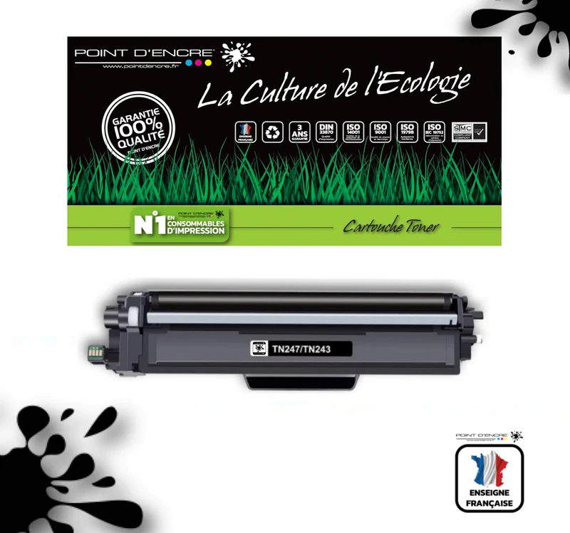 TN247 / TN243 - NOIR - Grande capacité Marque Francaise POINT D'ENCRE pour Imprimantes compatibles Brother (clbr)