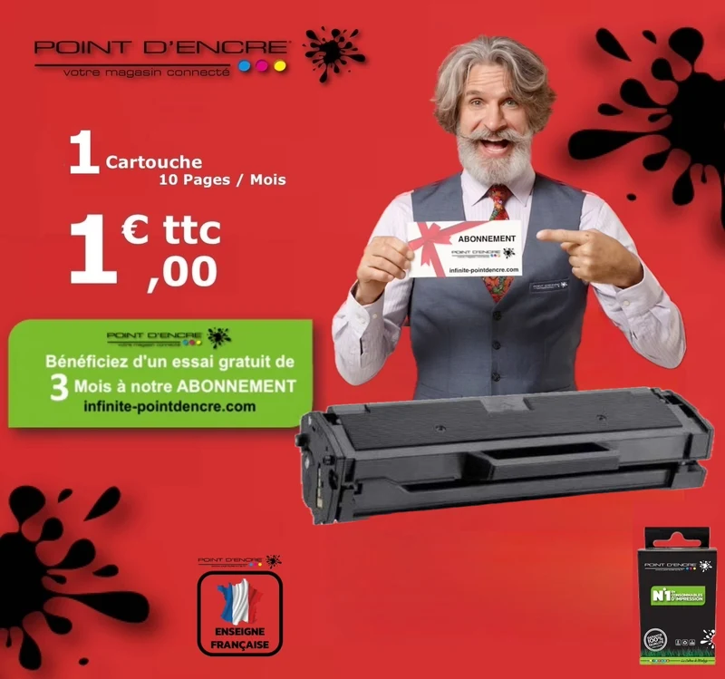 MLT-D111L / MLT-D111S - NOIR - Abonnement - Grande capacité Marque Francaise POINT D'ENCRE SU799A / SU810A pour Imprimantes compatibles HP (clsa)