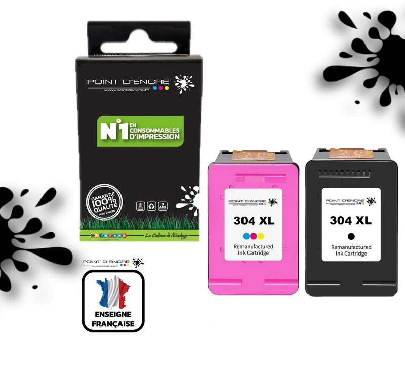 304XL / 304 - NOIR & COULEUR - Grande capacité de Marque Francaise POINT D'ENCRE - Pour imprimante compatible HP (cehp)