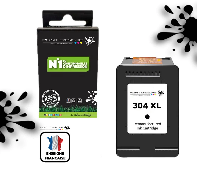 304XL / 304 - NOIR - Grande capacité de Marque Francaise POINT D'ENCRE - Pour imprimante compatible HP (cehp)