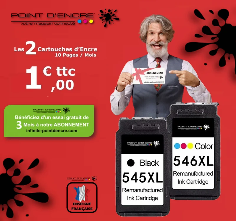 PG-545XL / CL-546XL - Abonnement - NOIR & COULEUR - 8286B011 / 8286B006 Grande capacité de Marque Francaise POINT D'ENCRE - Pour imprimante compatible CANON (cec)