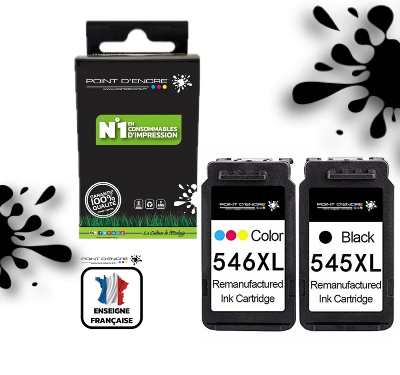 PG-545XL / CL-546XL - NOIR & COULEUR - 8286B011 / 8286B006 Grande capacité de Marque Francaise POINT D'ENCRE - Pour imprimante compatible CANON (cec)