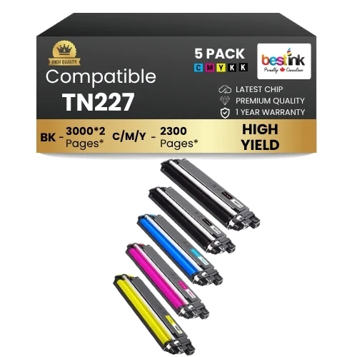 Brother TN227 Compatible Toner Cartridge Combo High Yield - With Chip (5 Pack)
