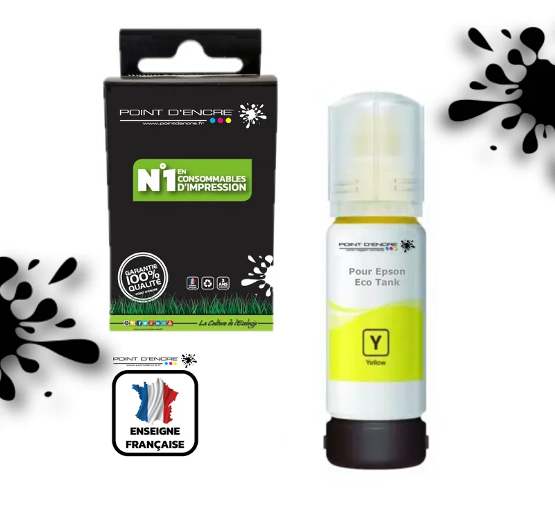 106 / C13T00R440 - JAUNE - Grande capacité de Marque Francaise POINT D'ENCRE Pour imprimante compatible EPSON (eep)