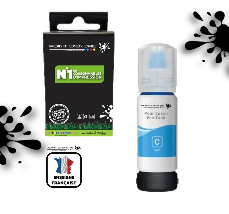 T6642 / C13T664240 - CYAN - Grande capacité de Marque Francaise POINT D'ENCRE Pour imprimante compatible EPSON (eep)