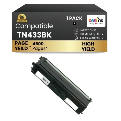Compatible Brother TN433BK Black Toner Cartridge High Yield ( 1 Pack )