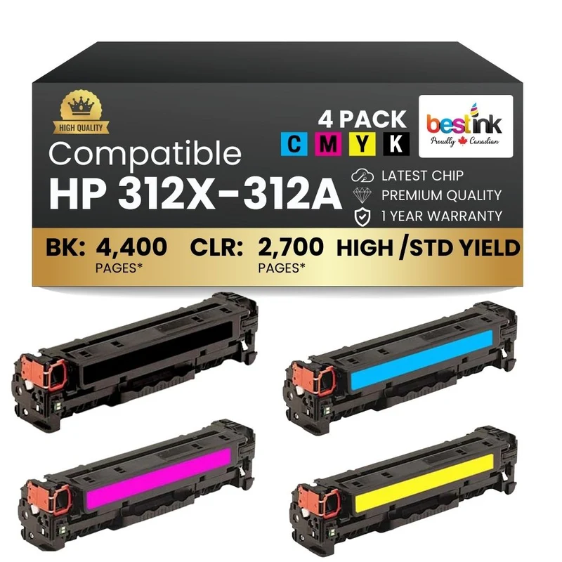 Compatible HP 312X-312A Toner Cartridge Combo BK/C/M/Y (4 Pack)