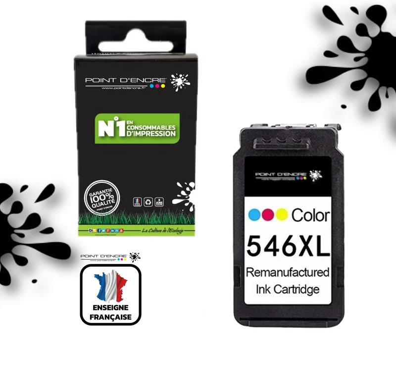 CL-546XL - COULEUR - 8288B001 / 8289B001 Grande capacité de Marque Francaise POINT D'ENCRE - Pour imprimante compatible CANON (cec)