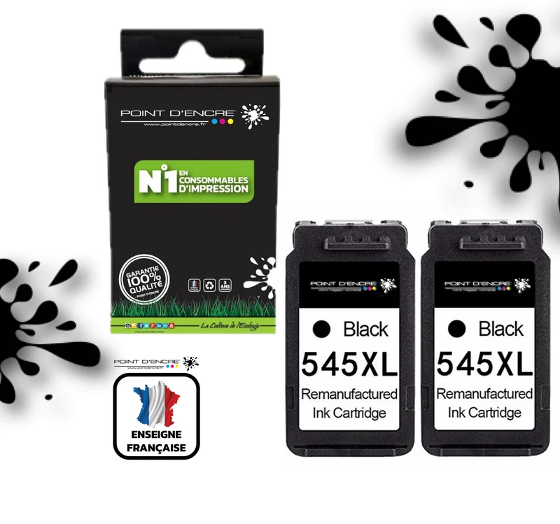 PG-545XL - 2 X NOIR - 8286B001 / 8287B001 - Grande capacité de Marque Francaise POINT D'ENCRE - Pour imprimante compatible CANON (cec)