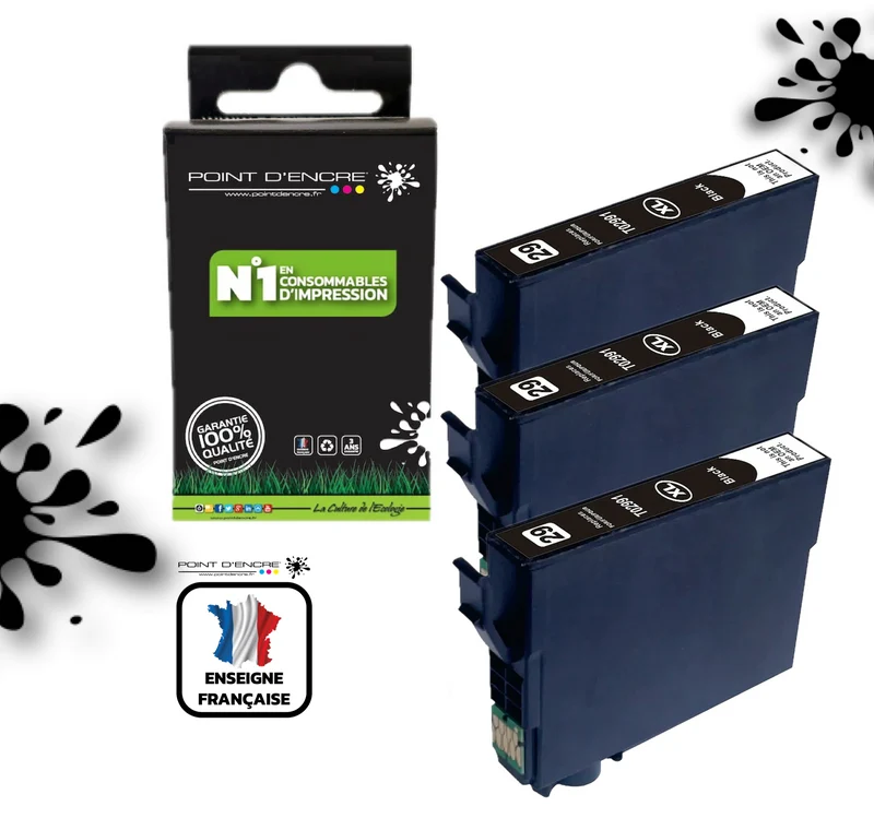 29XL - Fraise - 3 X NOIRE - T2991 / T2981 Grande capacité de Marque Francaise POINT D'ENCRE Pour imprimante compatible EPSON (cee)