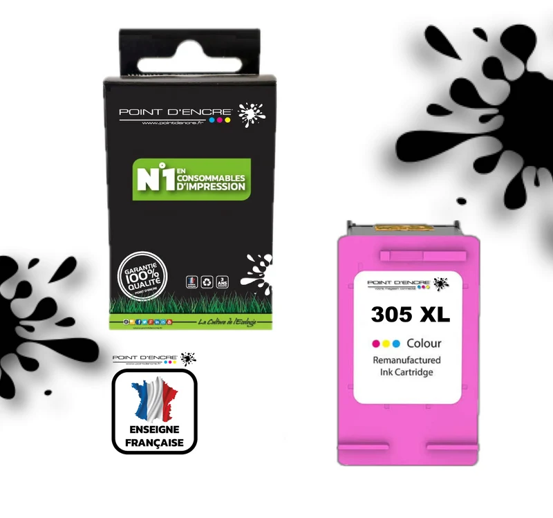 305XL / 305 - COULEUR - Grande capacité de Marque Francaise POINT D'ENCRE - Pour imprimante compatible HP (cehp)
