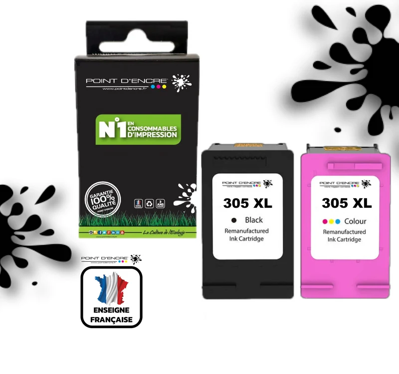 305XL / 305 - NOIR & COULEUR - Grande capacité de Marque Francaise POINT D'ENCRE - Pour imprimante compatible HP (cehp)