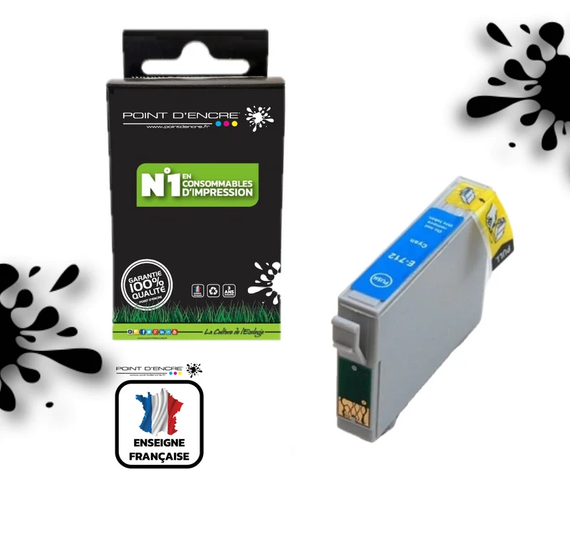 T0712 / T0892 - Guépard - CYAN - Grande capacité de Marque Française POINT D'ENCRE Pour imprimante compatible EPSON (cee)