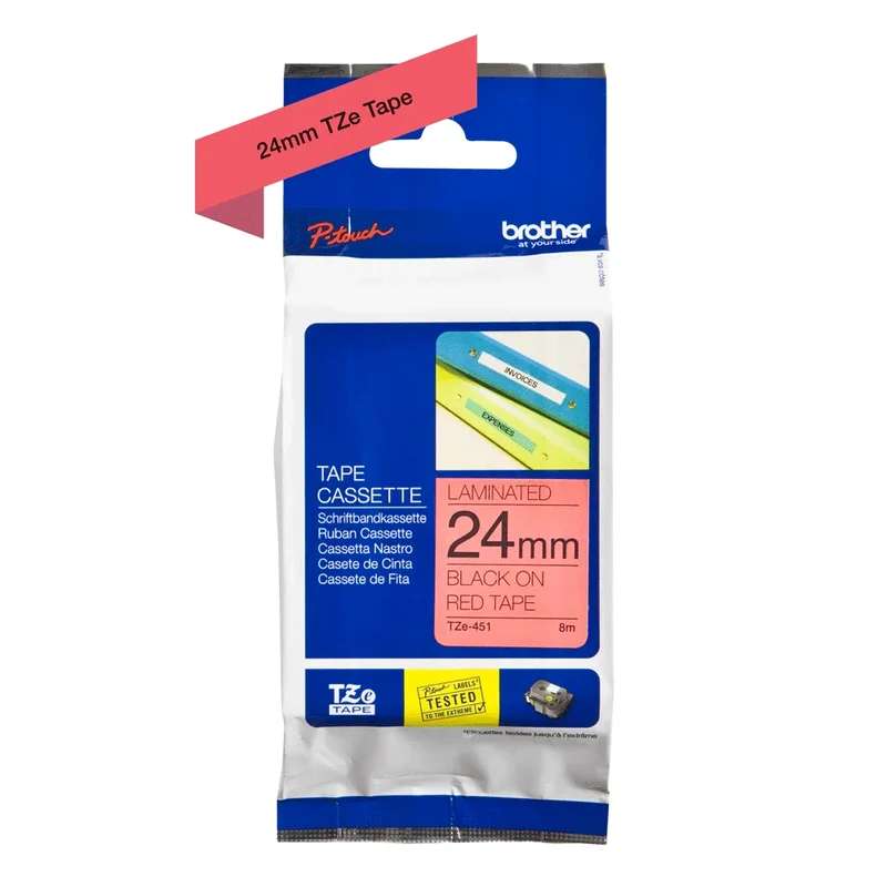 Cassette originale à ruban pour étiqueteuse Brother 24mm noir sur rouge - TZe-451