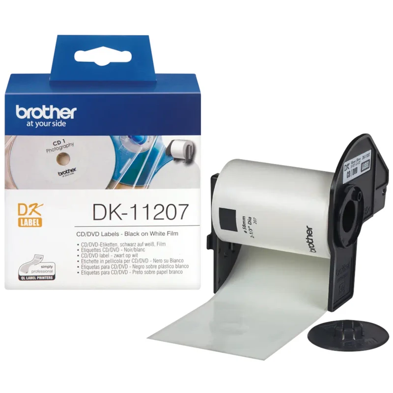 Rouleau d'étiquettes pour CD/DVD Brother original noir sur blanc, 58 mm - DK-11207