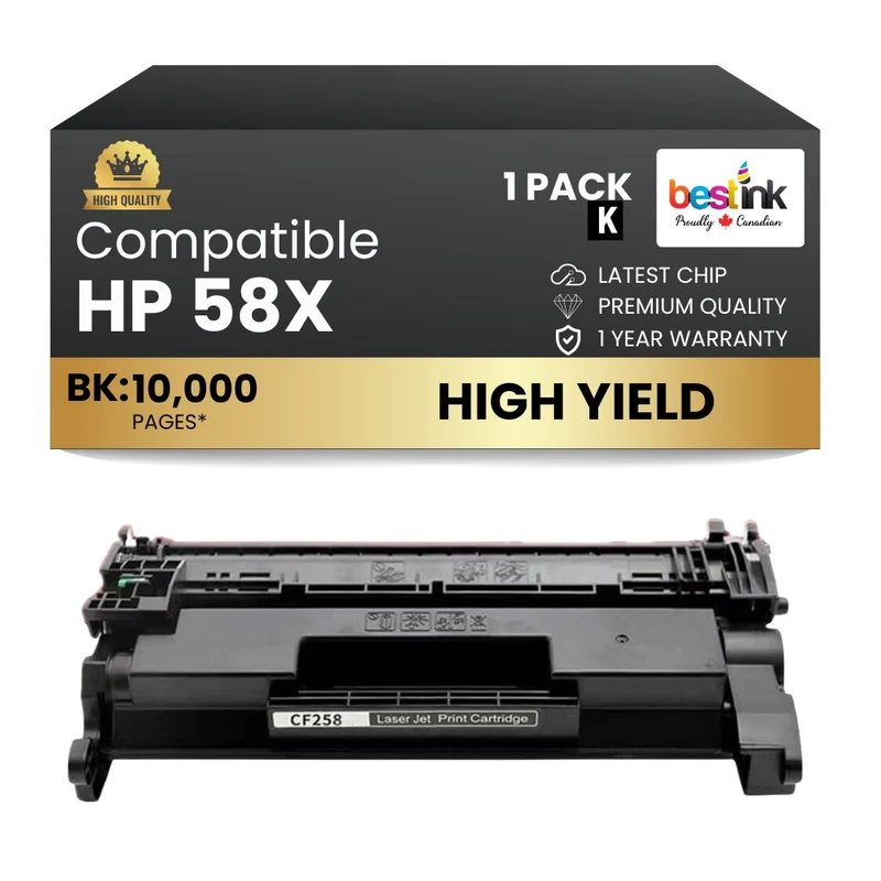 Compatible HP 58X CF258X Black Toner Cartridge High Yield - With Chip (1 Pack)