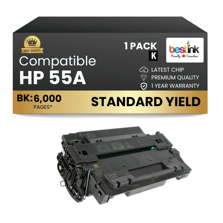 Compatible HP 55A CE255A Black Toner Cartridge (1 Pack)