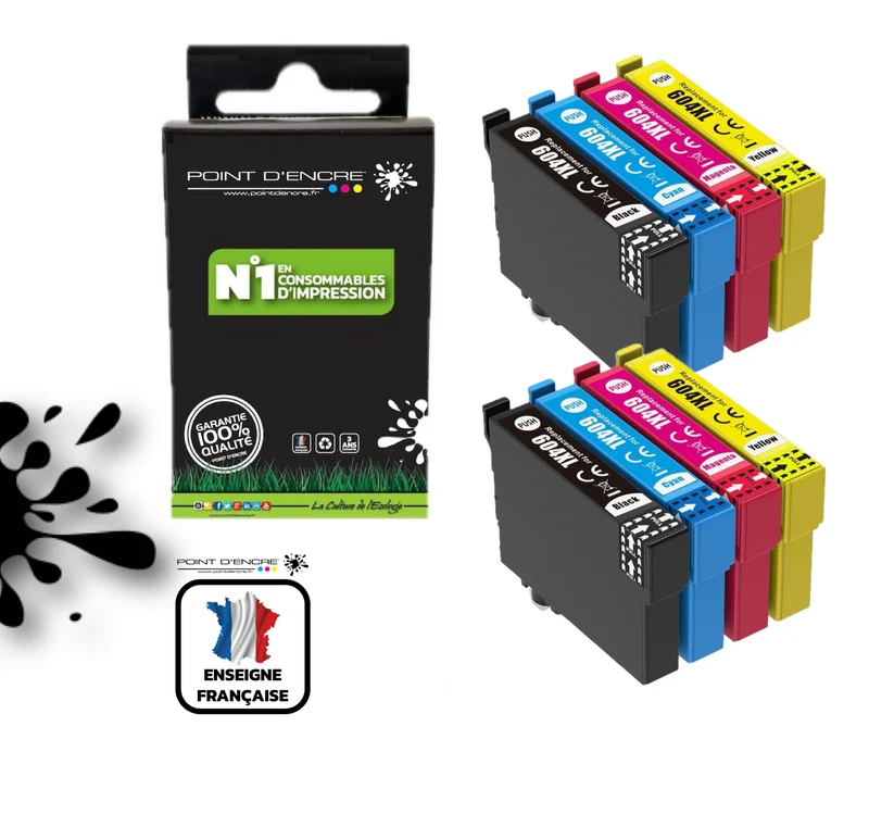 604XL - Ananas - 2 X Pack de 4 Cartouches D'encre Noir/Cyan/Magenta/ Jaune - Grande capacité de Marque Francaise POINT D'ENCRE Pour imprimante compatible EPSON (cee)