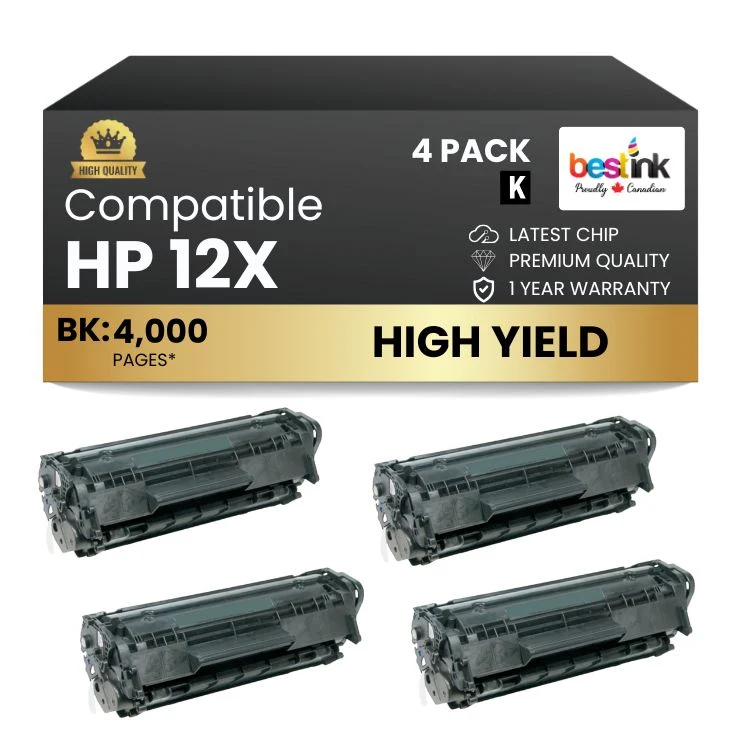 Compatible HP 12X Q2612X Black Toner Cartridge High Yield (4 Pack)