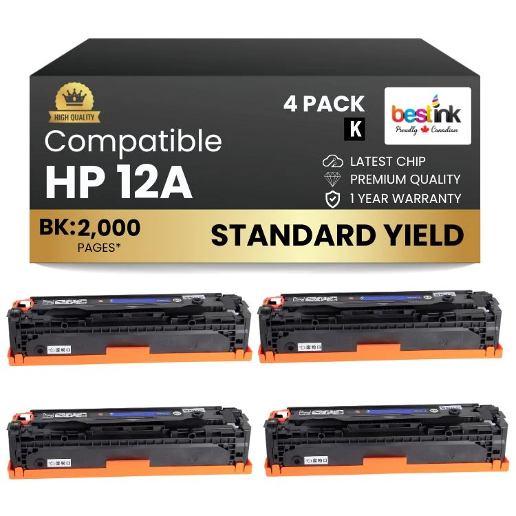 Compatible HP 12A Q2612A Black Toner Cartridge (4 Pack)
