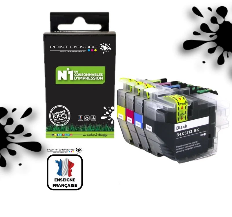 LC3213/LC3211XL - Pack de 4 Cartouches D'encre Noir/Cyan/Magenta/ Jaune - Grande capacité de Marque Française POINT D'ENCRE Pour imprimante compatible BROTHER (ceb)