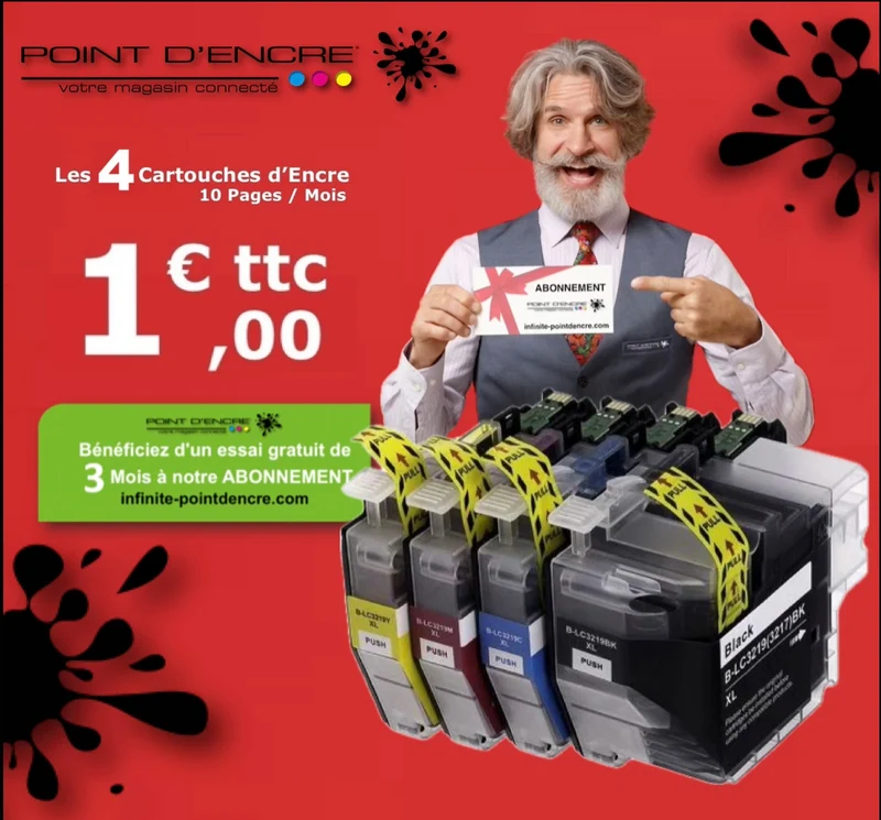 LC3219/LC3217XL - - Abonnement - Pack de 4 Cartouches D'encre Noir/Cyan/Magenta/ Jaune - Grande capacité de Marque Française POINT D'ENCRE Pour imprimante compatible BROTHER (ceb)