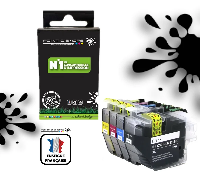 LC3219/LC3217XL - Pack de 4 Cartouches D'encre Noir/Cyan/Magenta/ Jaune - Grande capacité de Marque Française POINT D'ENCRE Pour imprimante compatible BROTHER (ceb)