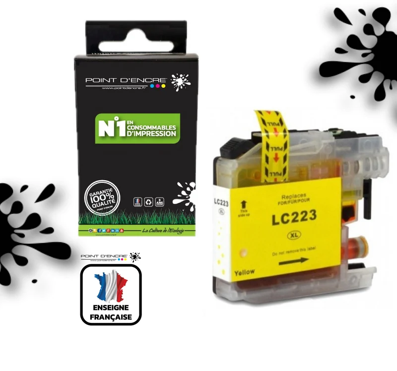 LC223XL/LC221XL - JAUNE - Grande capacité de Marque Française POINT D'ENCRE Pour imprimante compatible BROTHER (ceb)