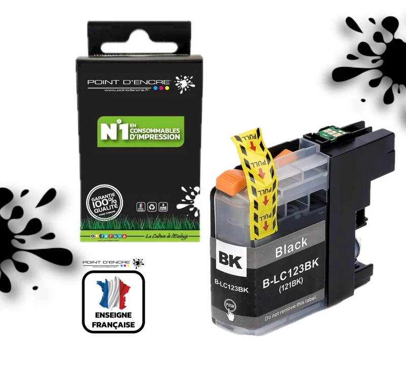 LC123XL/LC121XL - NOIR - Grande capacité de Marque Francaise POINT D'ENCRE Pour imprimante compatible BROTHER (ceb)